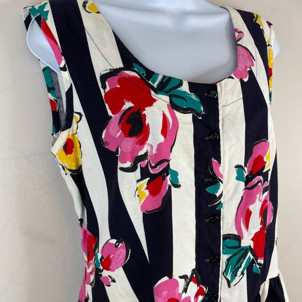 Vintage Garden Tea Party Midi Dress 10 Whimsical Alice Floral Stripe Bow Back - Picture 5 of 14